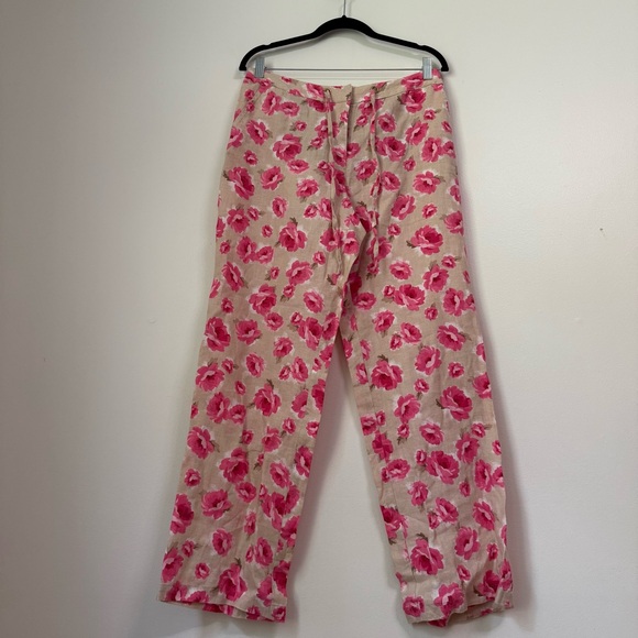 Charter Club Pants - NWOT Linen Charter Club Luxury Beige and Pink Floral Long Summer Pants, size M
